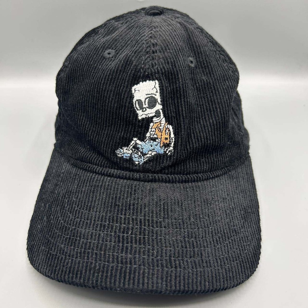 Bart Simpson Hat Men Black Corduroy Embroidered Mad Engine Strap Back‎ Cap